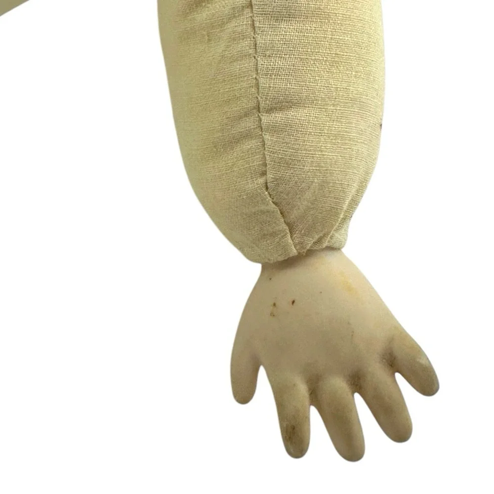 For Repair: Antique Bisque‎ Baby Doll Porcelain Head Hands Glass Eyes Cloth Body
